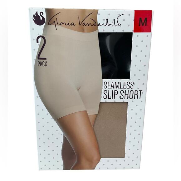 Gloria Vanderbilt Women's Seamless Slip Shorts Beige Black Size Medium NIB - Picture 1 of 7